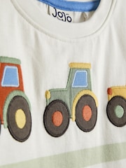 JoJo Maman Bébé Natural & Khaki Green Tractor 2-Pack Surf Applique & Printed T-Shirts - Image 6 of 7