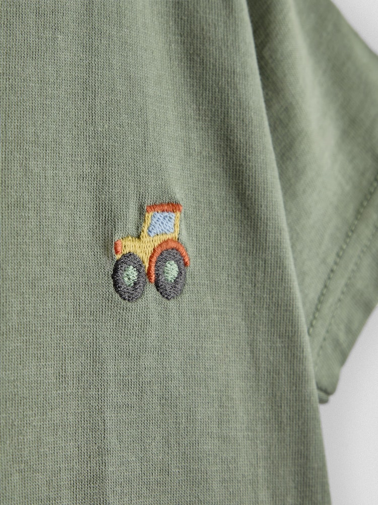 JoJo Maman Bébé Natural & Khaki Green Tractor 2-Pack Surf Applique & Printed T-Shirts - Image 7 of 7