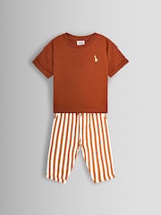JoJo Maman Bébé Mid Brown 2-Piece T-Shirt & Stripe Joggers Set - Image 1 of 6