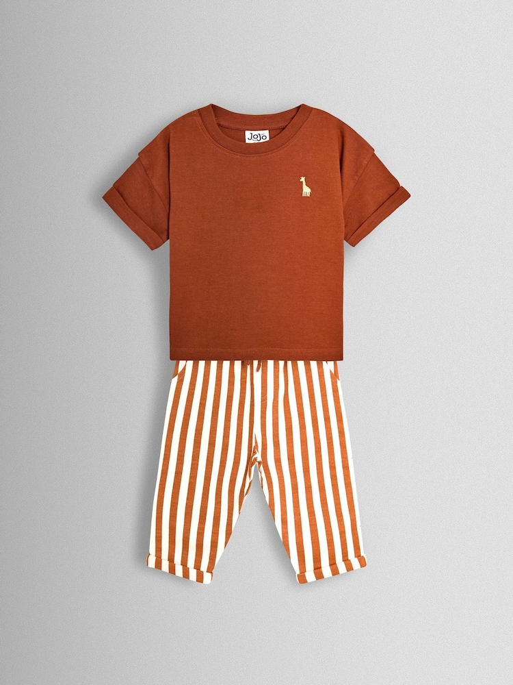JoJo Maman Bébé Mid Brown 2-Piece T-Shirt & Stripe Joggers Set - Image 1 of 6 JoJo Maman Bébé Mid Brown 2-Piece T-Shirt & Stripe Joggers Set - Image 1 of 6