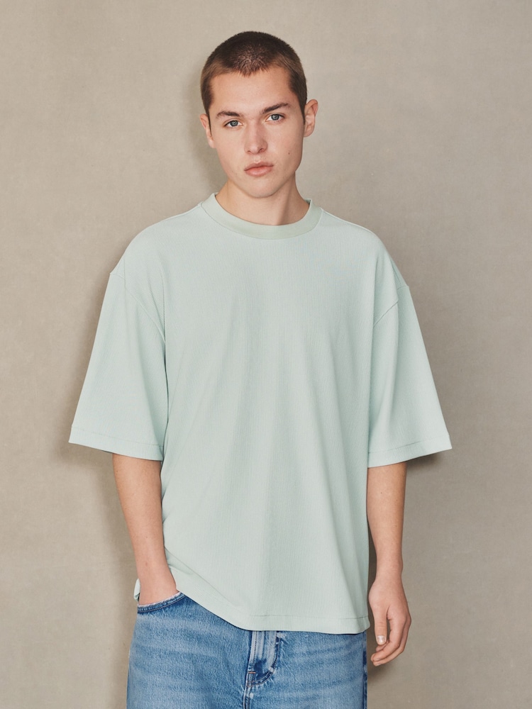 Green EDIT Textured Boxy Fit T-Shirt - Image 1 of 4