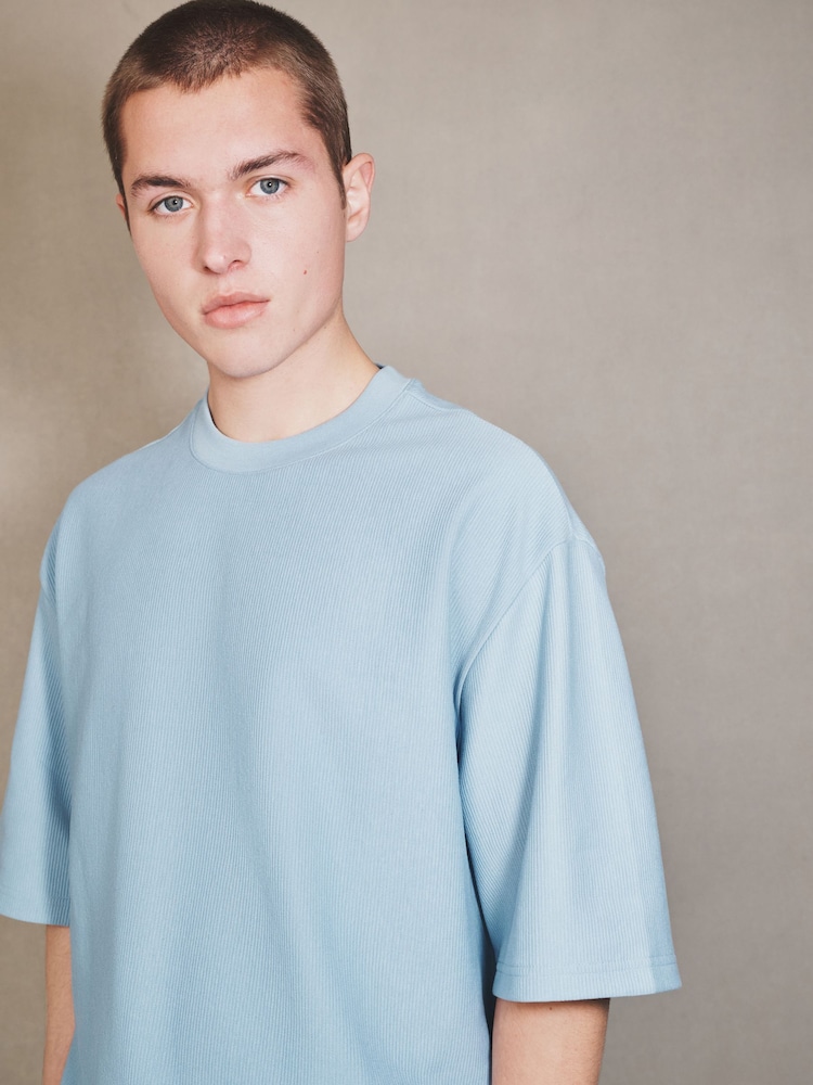 Blue EDIT Textured Boxy Fit T-Shirt - Image 1 of 7