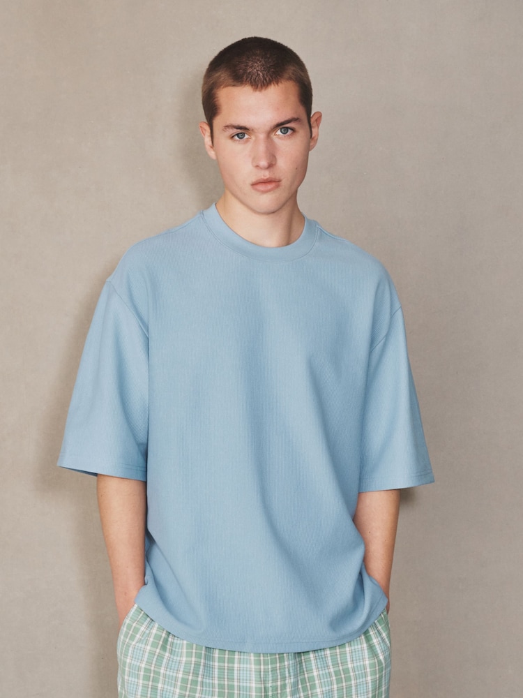 Blue EDIT Textured Boxy Fit T-Shirt - Image 2 of 7