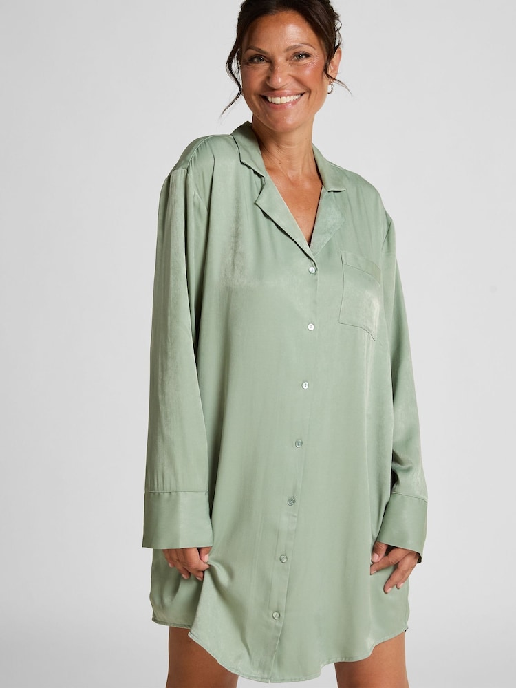 Hunkemoller Green Shirtdress Satin Ayla - Image 1 of 5 Hunkemoller Green Shirtdress Satin Ayla - Image 1 of 5