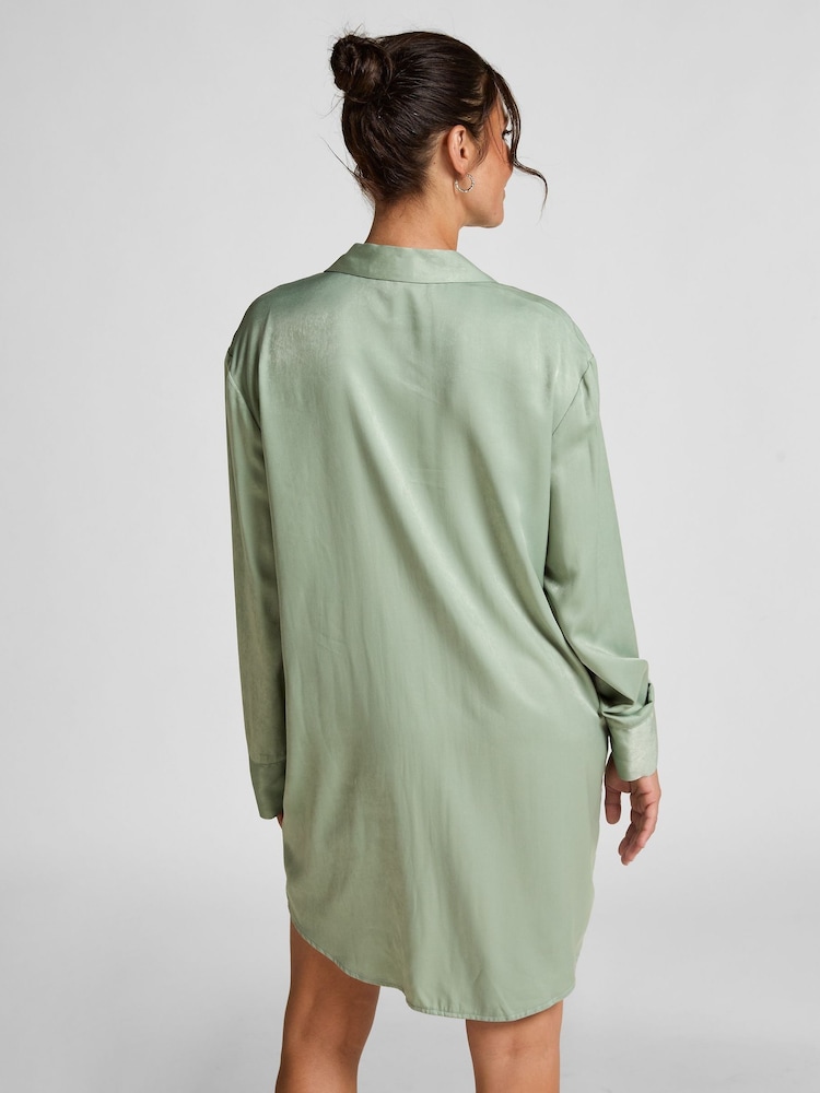 Hunkemoller Green Shirtdress Satin Ayla - Image 2 of 5 Hunkemoller Green Shirtdress Satin Ayla - Image 2 of 5