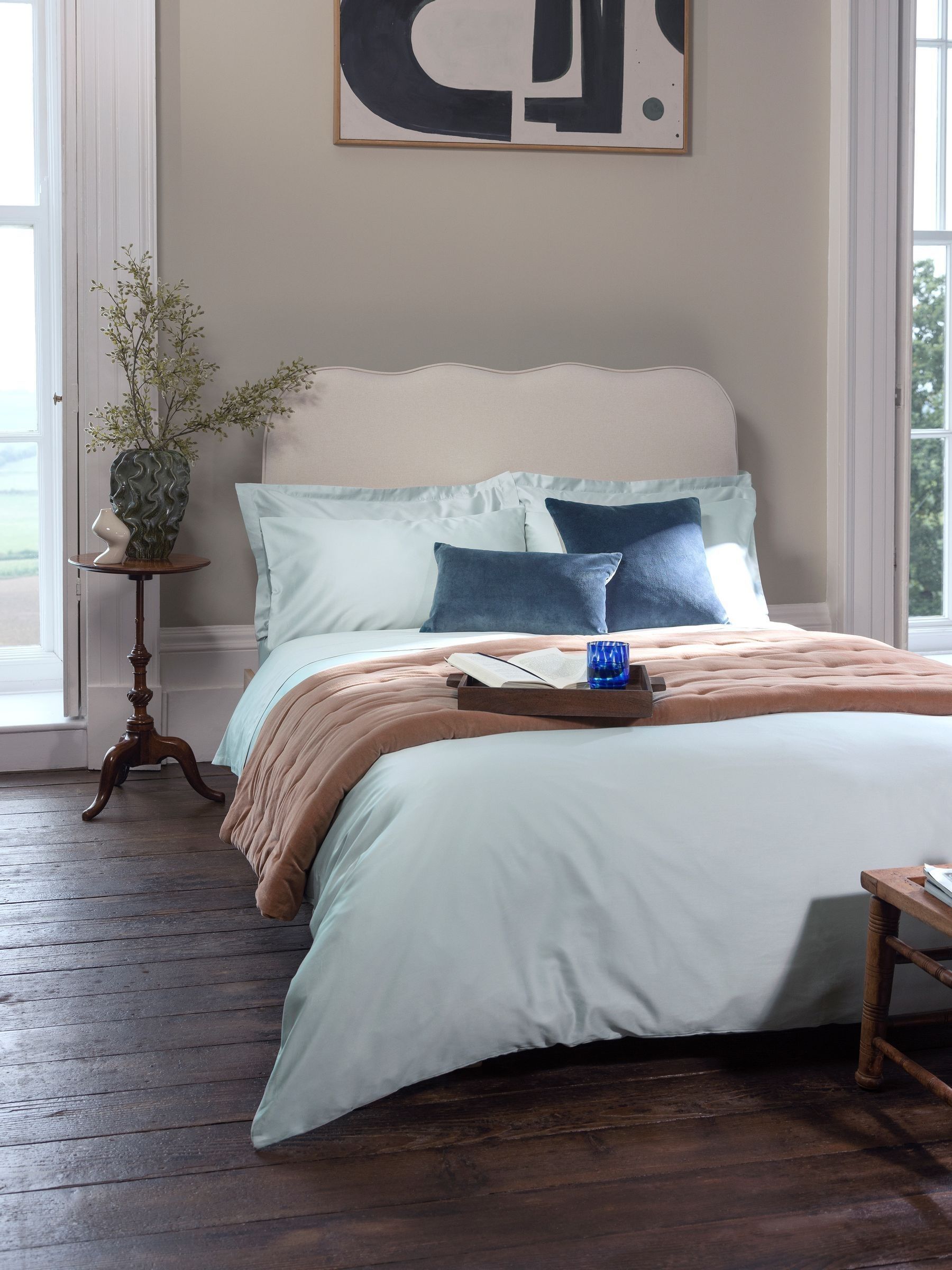 Christy Unisex Light Grey 400Tc Luxury Cotton Sateen Plain Dye Duvet Cover Sets In | : Double - Image 3
