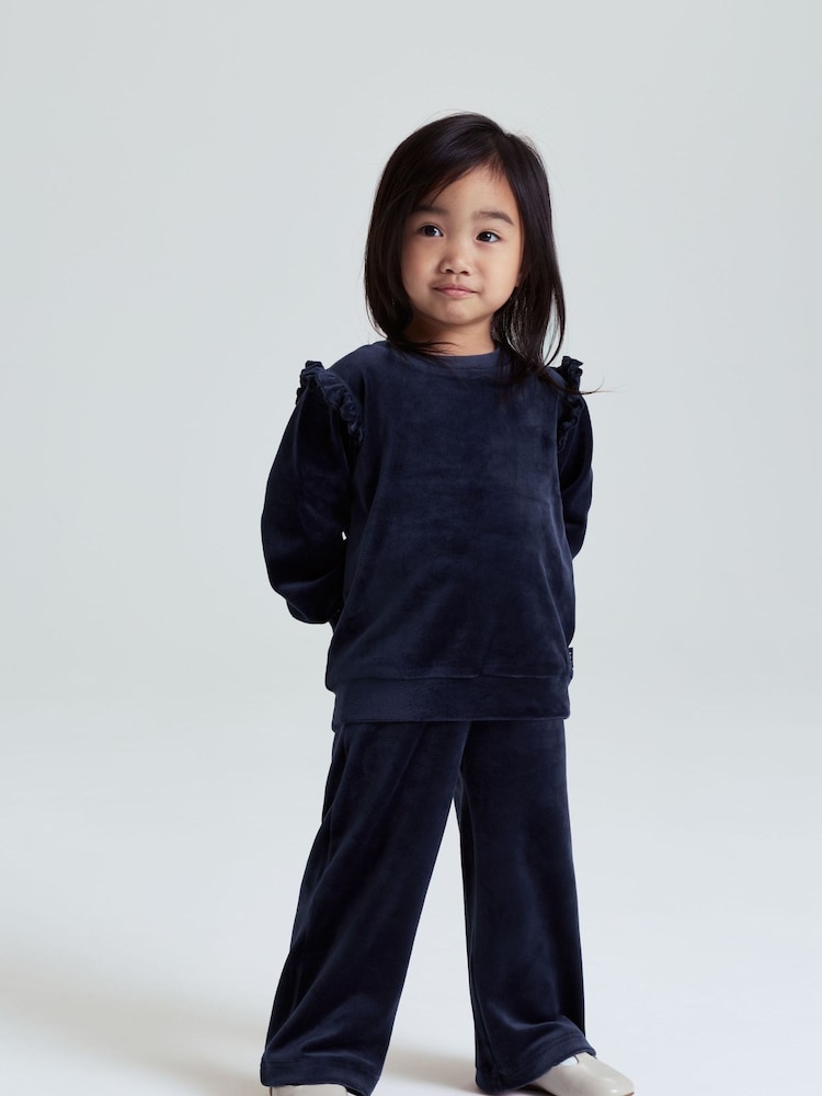 Polarn O. Pyret Blue Wide Leg Velour Trousers - Image 1 of 4 Polarn O. Pyret Blue Wide Leg Velour Trousers - Image 1 of 4