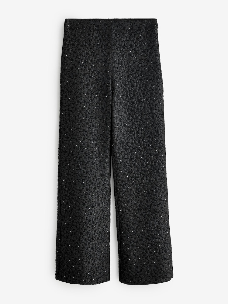 French Connection Black Yelena Jacquard Flared Trousers - Image 1 of 1 French Connection Black Yelena Jacquard Flared Trousers - Image 1 of 1