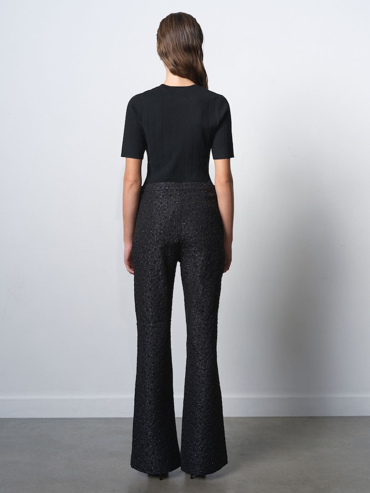 French Connection Black Yelena Jacquard Flared Trousers - Image 2 of 6 French Connection Black Yelena Jacquard Flared Trousers - Image 2 of 6
