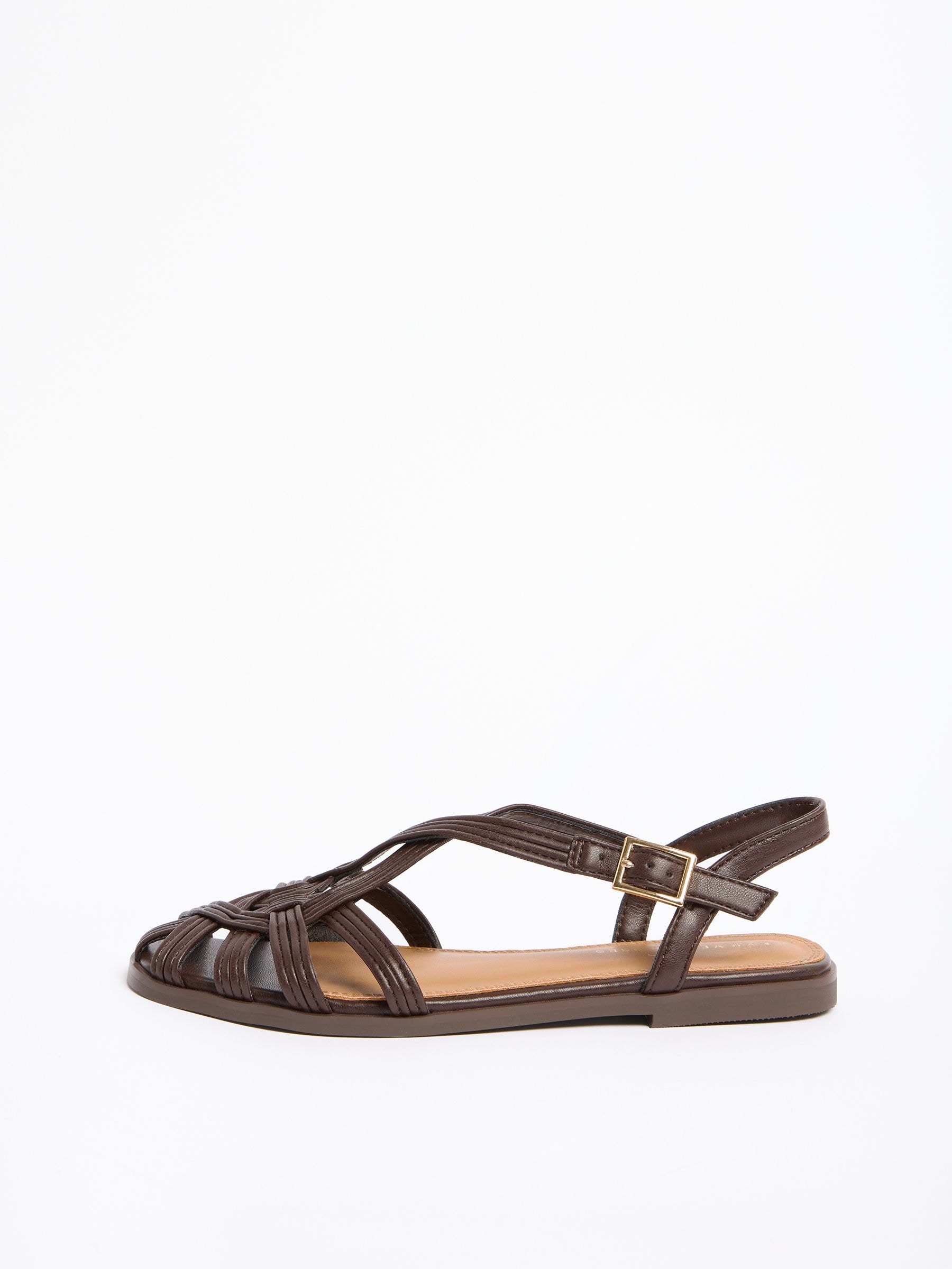 Buy Love & Roses Chocolate Brown Faux Leather Woven Closed Toe