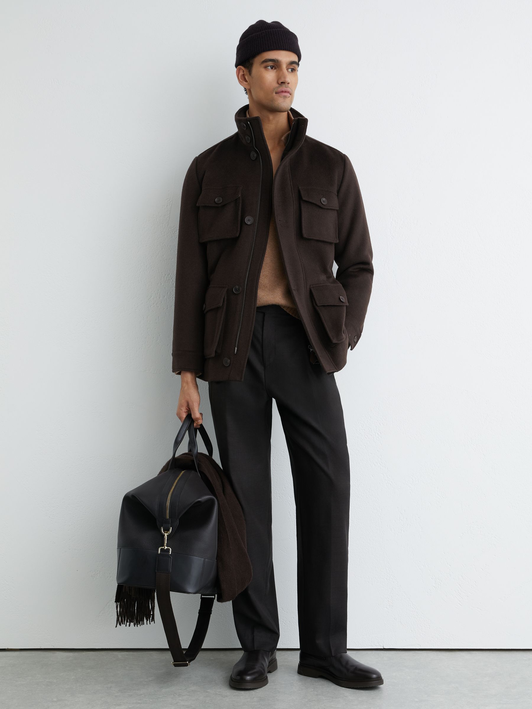Buy Reiss Dark Brown Trident Wool-Blend Four-Pocket Jacket from