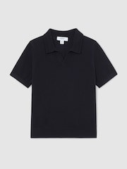 Reiss Navy Duchie 9-13 yrs Merino Wool Open-Collar Polo Shirt - Image 2 of 5