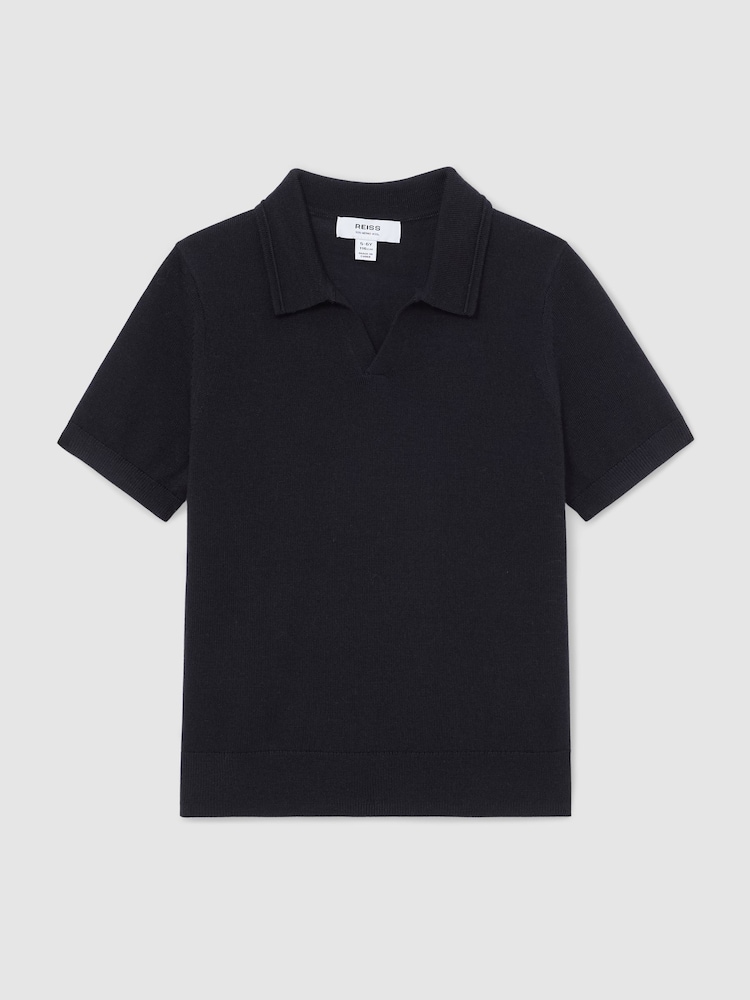 Reiss Navy Duchie 9-13 yrs Merino Wool Open-Collar Polo Shirt - Image 2 of 5 Reiss Navy Duchie 9-13 yrs Merino Wool Open-Collar Polo Shirt - Image 2 of 5