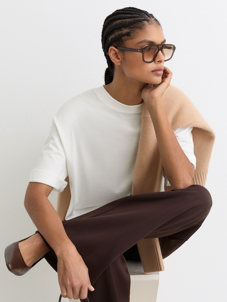 Reiss White Lara Cotton Ribbed-Neck Oversized T-Shirt - Image 1 of 7 Reiss White Lara Cotton Ribbed-Neck Oversized T-Shirt - Image 1 of 7