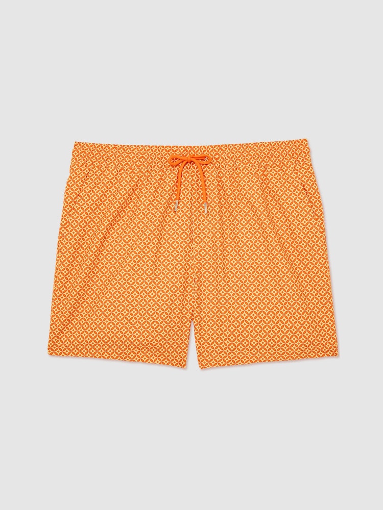 Reiss Tangerine Orange Orient Geometric-Print Swim Shorts - Image 2 of 6 Reiss Tangerine Orange Orient Geometric-Print Swim Shorts - Image 2 of 6