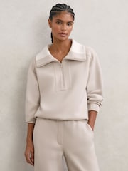 Reiss Stone Neutral Laney Premium Interlock Half-Zip Sweatshirt - Image 3 of 6