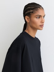 Reiss Navy Lara Cotton Ribbed-Neck Oversized T-Shirt - Image 4 of 6