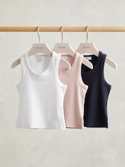Reiss White/Pink/Navy Violet 3 Pack 3-9 yrs Stretch-Cotton Ribbed Vests - Image 1 of 6