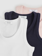 Reiss White/Pink/Navy Violet 3 Pack 3-9 yrs Stretch-Cotton Ribbed Vests - Image 5 of 6
