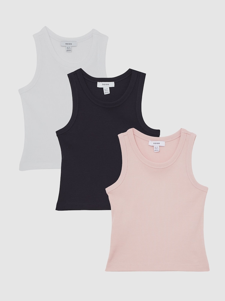 Reiss White/Pink/Navy Violet 3 Pack 3-9 yrs Stretch-Cotton Ribbed Vests - Image 6 of 6 Reiss White/Pink/Navy Violet 3 Pack 3-9 yrs Stretch-Cotton Ribbed Vests - Image 6 of 6