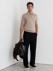 Reiss Wheat Melange Albion Merino Wool Logo Polo Shirt - Image 1 of 6