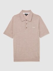 Reiss Wheat Melange Albion Merino Wool Logo Polo Shirt - Image 2 of 6