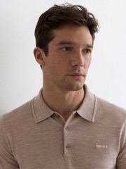 Reiss Wheat Melange Albion Merino Wool Logo Polo Shirt - Image 3 of 6
