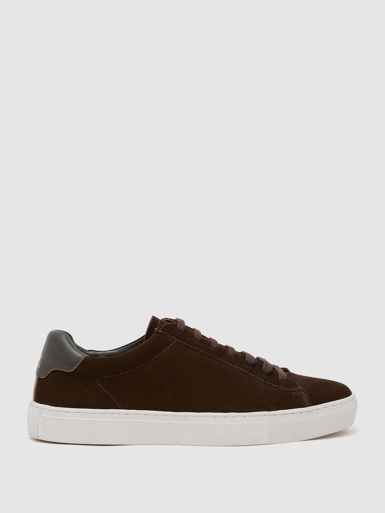 Reiss Chocolate Brown Finley Nubuck Nubuck Leather Low-Top Trainers - Image 1 of 5