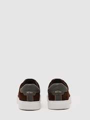 Reiss Chocolate Brown Finley Nubuck Nubuck Leather Low-Top Trainers - Image 4 of 5