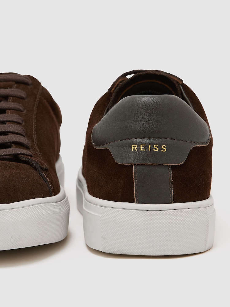 Reiss Chocolate Brown Finley Nubuck Nubuck Leather Low-Top Trainers - Image 5 of 5