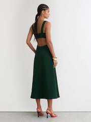 Reiss Green Dina Waisted Cut-Out Twill Midi Dress - Image 5 of 7