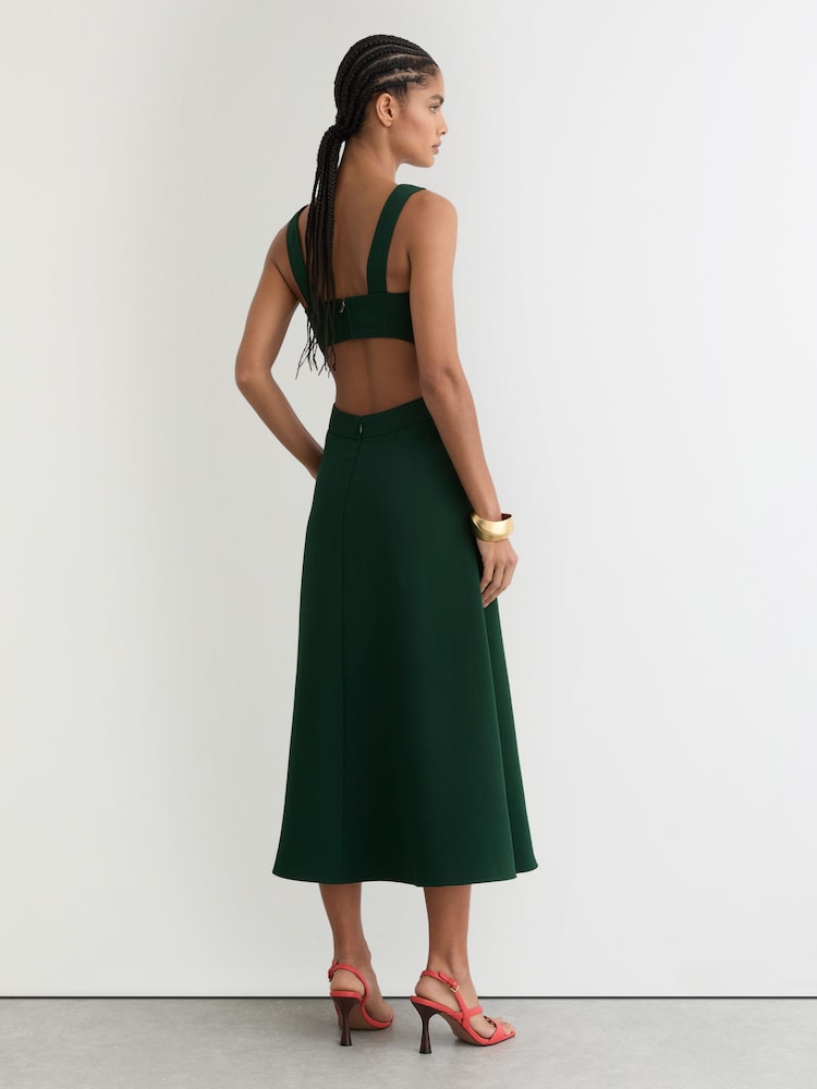 green leaves cut out midi dress Green Leaves Painting Women's V-Neck Flutter Sleeve Midi Dress