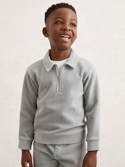 Reiss Soft Grey Bert Corduroy Half-Zip Polo Shirt - Image 3 of 4