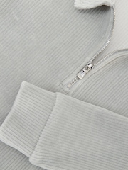 Reiss Soft Grey Bert Corduroy Half-Zip Polo Shirt - Image 4 of 4