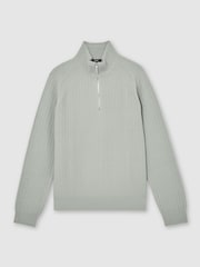 Reiss Sage Green Aldershot Textured-Knit Half-Zip Jumper with Wool - Image 2 of 6