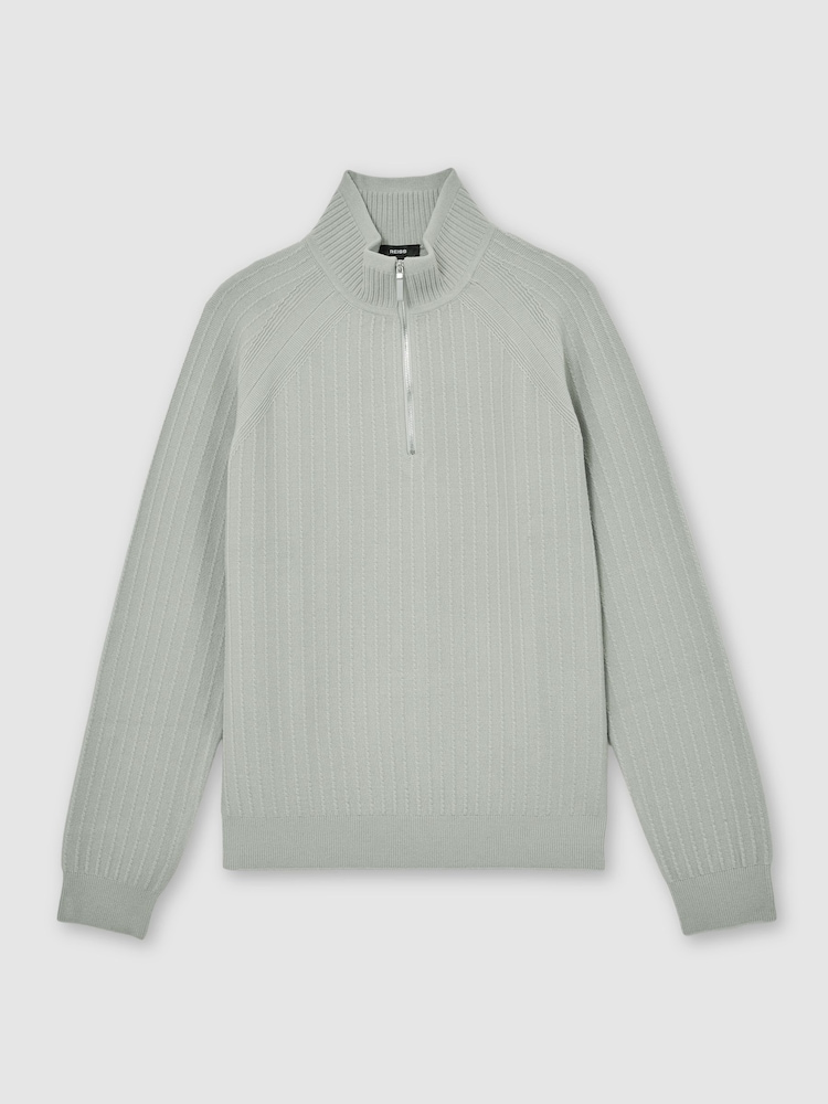 Reiss Sage Green Aldershot Textured-Knit Half-Zip Jumper with Wool - Image 2 of 6