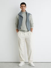 Reiss Sage Green Aldershot Textured-Knit Half-Zip Jumper with Wool - Image 3 of 6