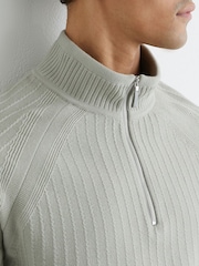 Reiss Sage Green Aldershot Textured-Knit Half-Zip Jumper with Wool - Image 4 of 6