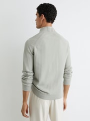 Reiss Sage Green Aldershot Textured-Knit Half-Zip Jumper with Wool - Image 5 of 6