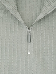 Reiss Sage Green Aldershot Textured-Knit Half-Zip Jumper with Wool - Image 6 of 6