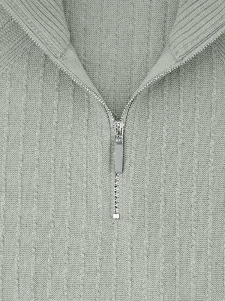 Reiss Sage Green Aldershot Textured-Knit Half-Zip Jumper with Wool - Image 6 of 6