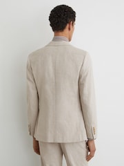 Reiss Oatmeal Brown Cheltenham Linen-Cotton Single-Breasted Check Blazer Tailored-Fit - Image 6 of 8