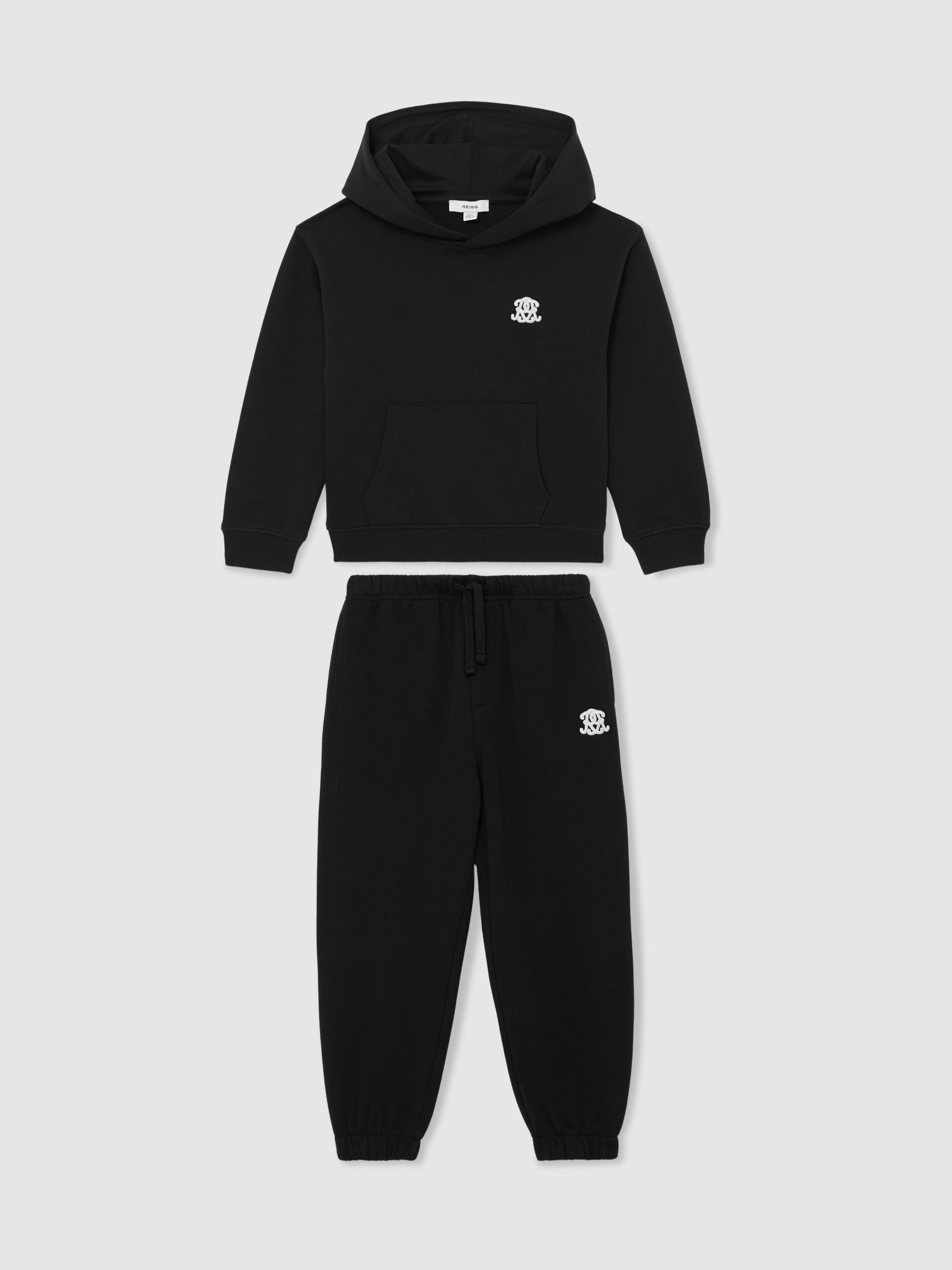 Reiss Black Top & Joggers Set In Black