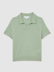 Reiss Light Sage Green Duchie 13-14 yrs Merino Wool Open-Collar Polo Shirt - Image 1 of 4