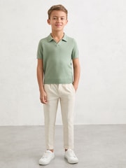Reiss Light Sage Green Duchie 13-14 yrs Merino Wool Open-Collar Polo Shirt - Image 2 of 4