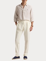 Polo Ralph Lauren Coastal Beige & White Custom Fit Linen Stripe Shirt - Image 3 of 10