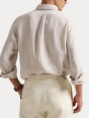 Polo Ralph Lauren Coastal Beige & White Custom Fit Linen Stripe Shirt - Image 7 of 10
