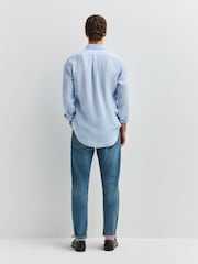 Polo Ralph Lauren Blue & White Custom Fit Linen Stripe Shirt - Image 3 of 7