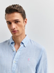 Polo Ralph Lauren Blue & White Custom Fit Linen Stripe Shirt - Image 5 of 7