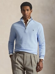 Polo Ralph Lauren Office Blue Mesh Knit Cotton Quarter Zip Jumper - Image 1 of 4